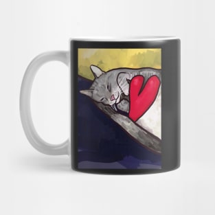 Cute sleeping cat with a heart, digital painting by Sandra Thomä Mug